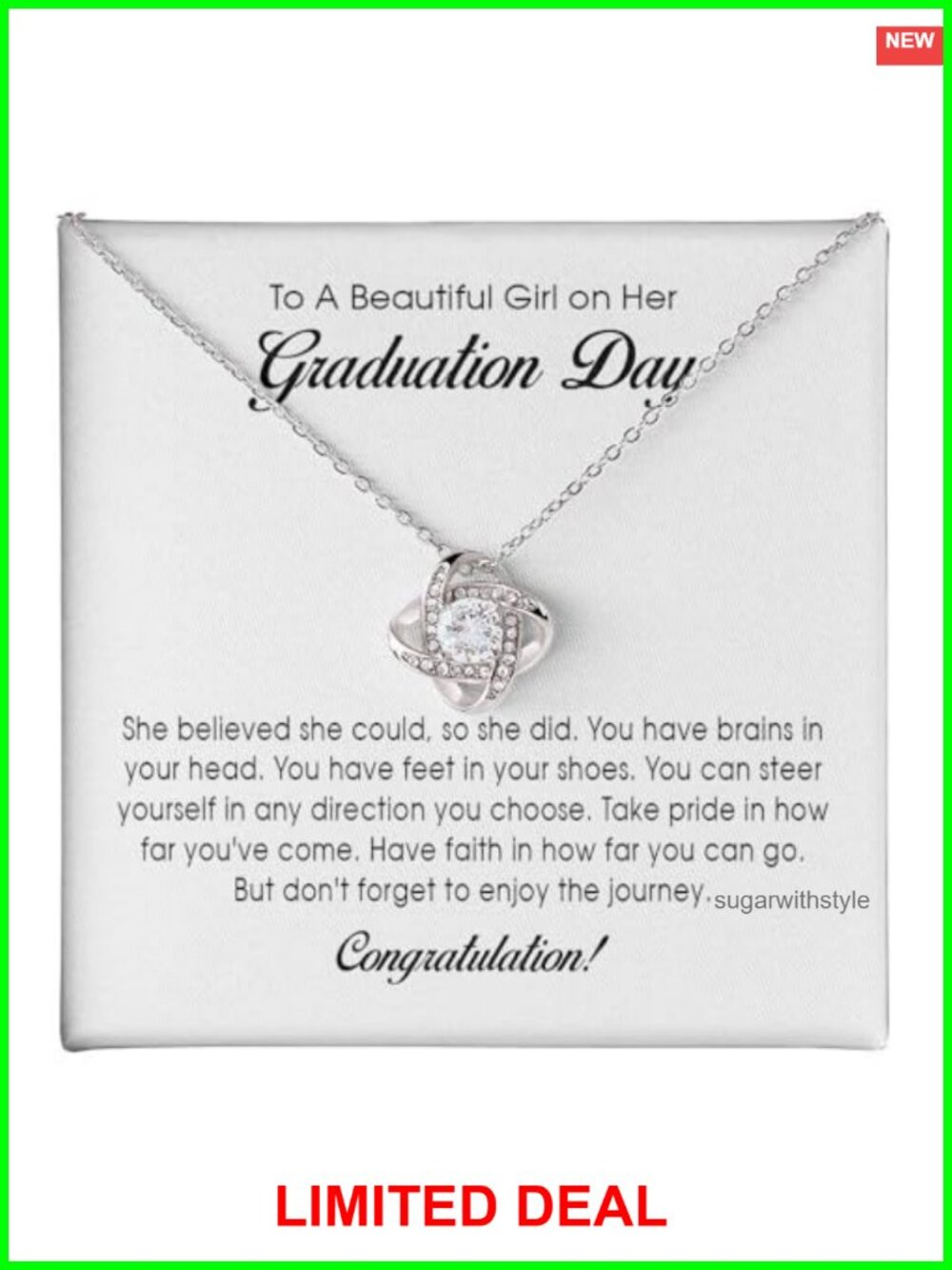 Love Knot Necklace 14k White Gold Plated Graduation Gift for Her